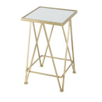 Mesa auxiliar de metal plateado/negro con tablero de cristal de espejo, juego de 2