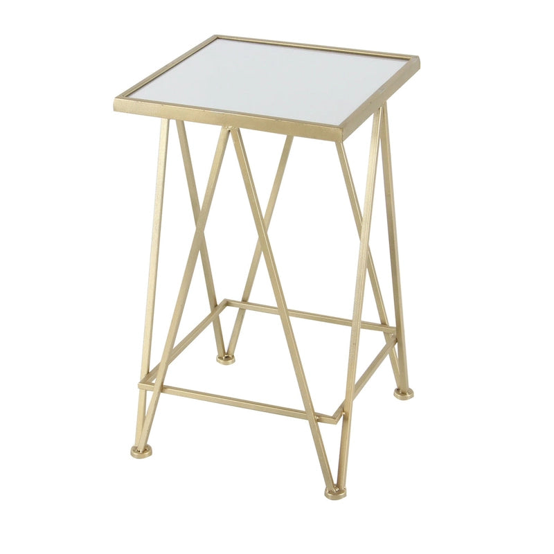 Mesa auxiliar de metal plateado/negro con tablero de cristal de espejo, juego de 2