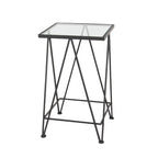 Mesa auxiliar de metal plateado/negro con tablero de cristal de espejo, juego de 2