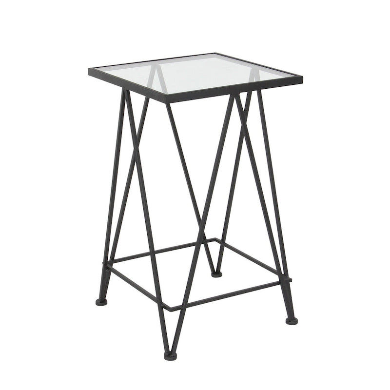 Mesa auxiliar de metal plateado/negro con tablero de cristal de espejo, juego de 2