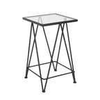 Mesa auxiliar de metal plateado/negro con tablero de cristal de espejo, juego de 2