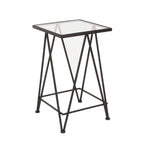 Mesa auxiliar de metal plateado/negro con tablero de cristal de espejo, juego de 2