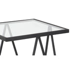 Mesa auxiliar de metal plateado/negro con tablero de cristal de espejo, juego de 2