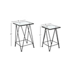 Mesa auxiliar de metal plateado/negro con tablero de cristal de espejo, juego de 2