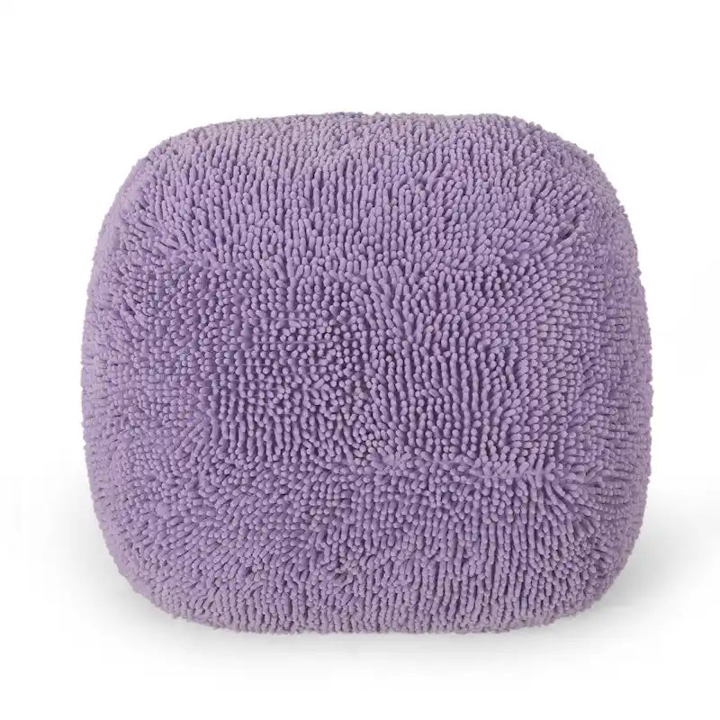 Puf de microfibra chenilla – Coral/Amarillo/Lavanda/Carbón, Cuadrado y Cubo, Asientos para 1