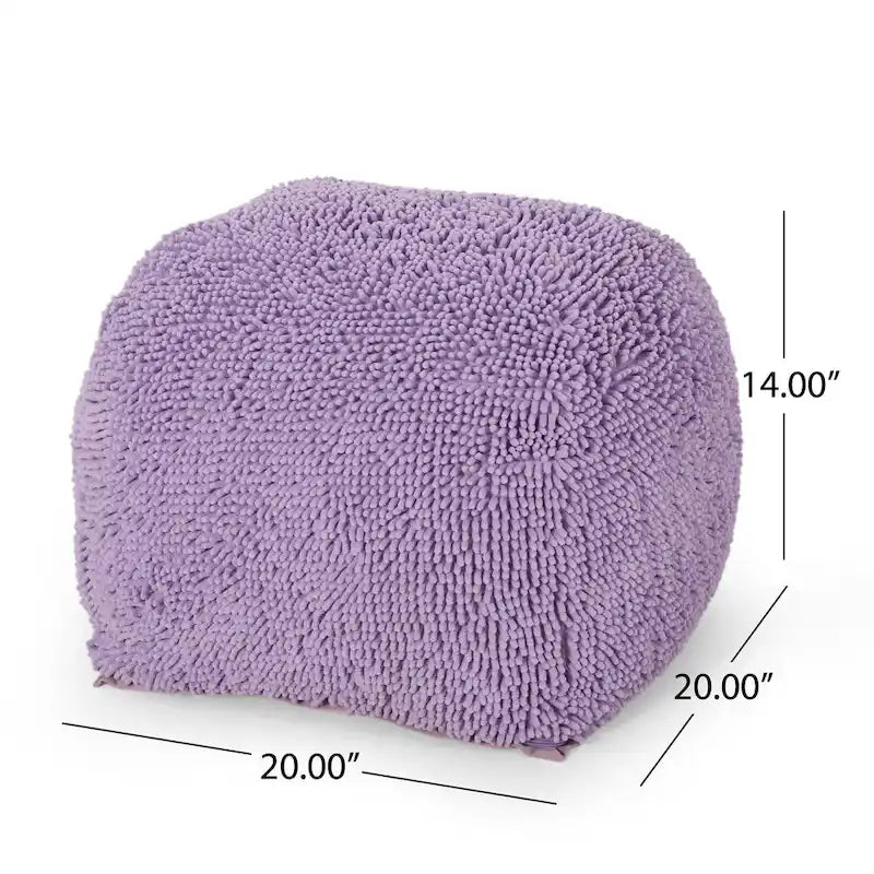 Puf de microfibra chenilla – Coral/Amarillo/Lavanda/Carbón, Cuadrado y Cubo, Asientos para 1