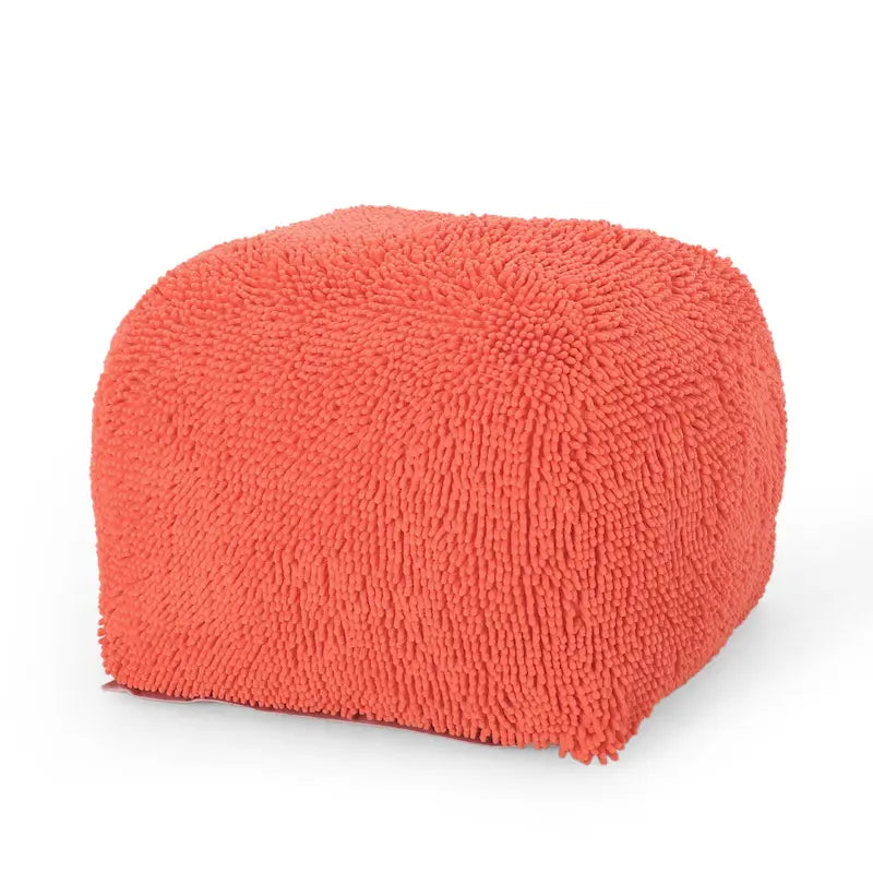 Puf de microfibra chenilla – Coral/Amarillo/Lavanda/Carbón, Cuadrado y Cubo, Asientos para 1