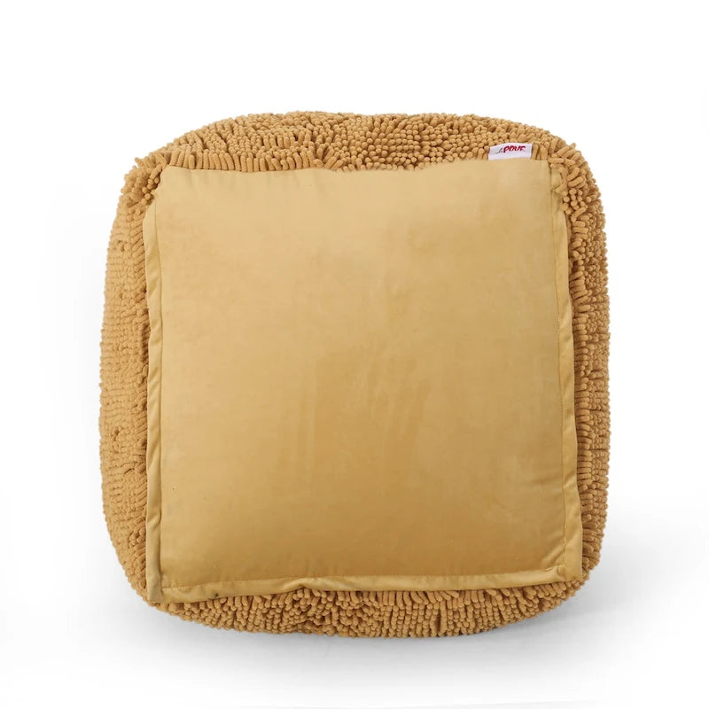 Puf de microfibra chenilla – Coral/Amarillo/Lavanda/Carbón, Cuadrado y Cubo, Asientos para 1