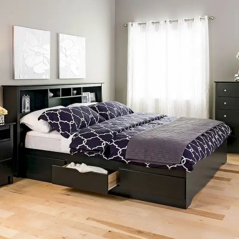 Cama con plataforma Black King con 6 cajones de almacenamiento, 2 personas