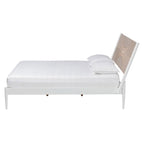 Cama de plataforma blanca / marrón natural con cabecero tallado, Queen y King