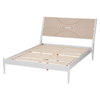 Cama de plataforma blanca / marrón natural con cabecero tallado, Queen y King