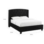 Cama tapizada tamaño King, color negro, cabecero con botones, para 1