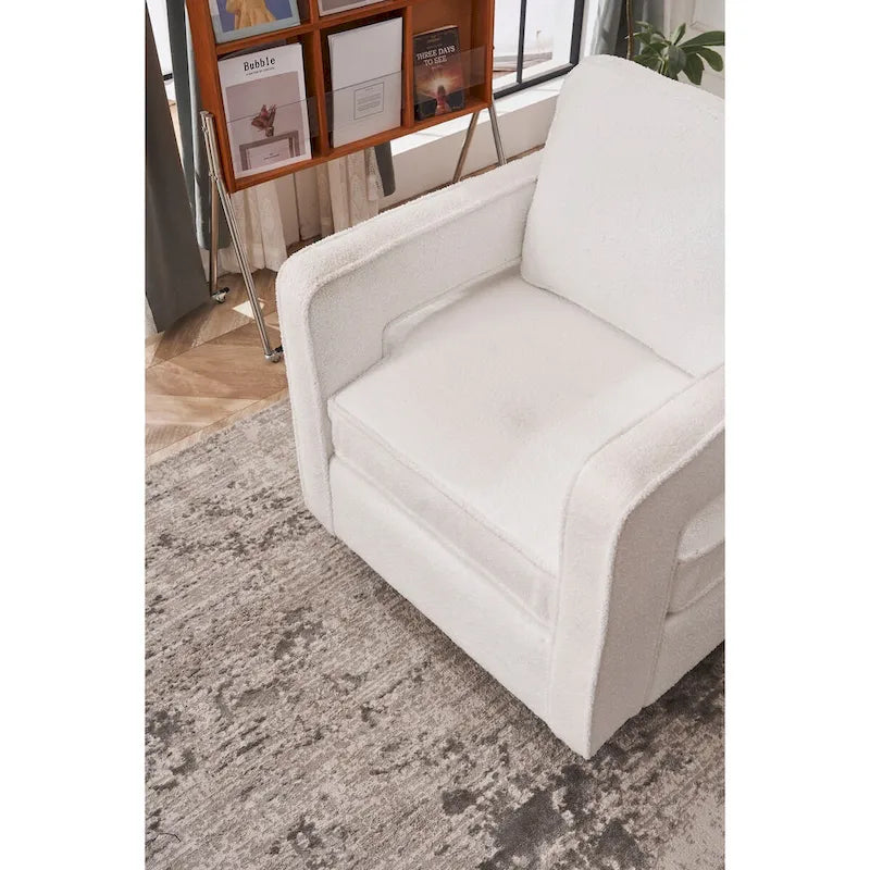 Sillón giratorio de tela Teddy (blanco/naranja/gris/verde) de 360°, asiento individual