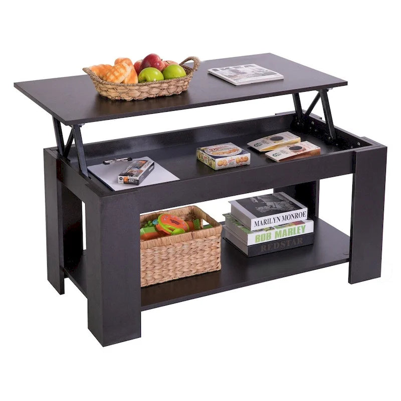 Mesa de centro elevable blanca y negra para 1 persona
