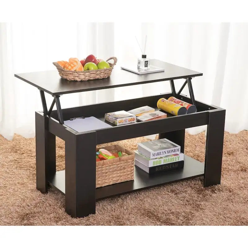 Mesa de centro elevable blanca y negra para 1 persona