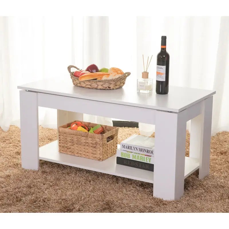 Mesa de centro elevable blanca y negra para 1 persona