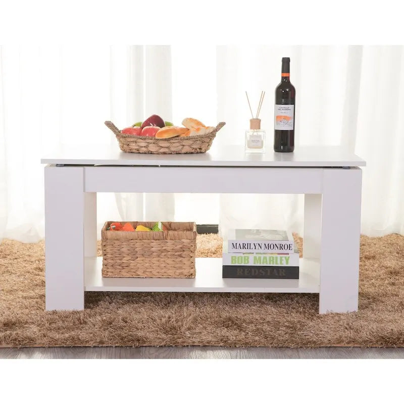 Mesa de centro elevable blanca y negra para 1 persona