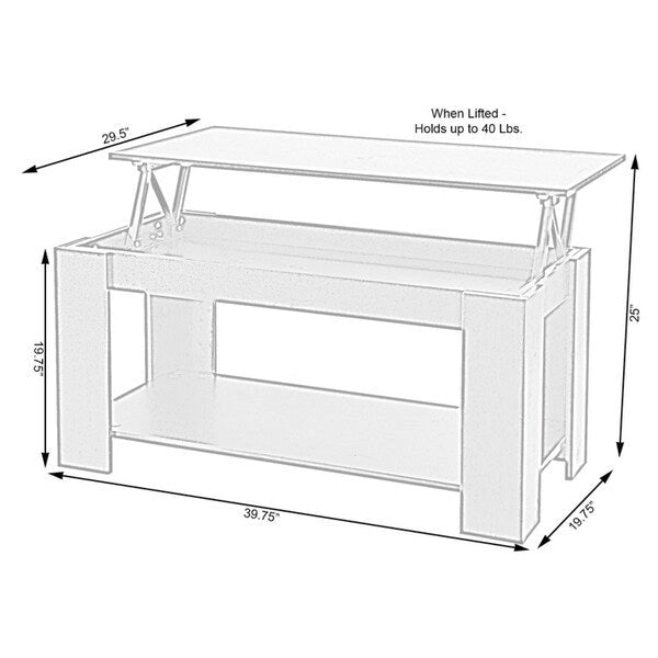 Mesa de centro elevable blanca y negra para 1 persona