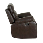 Sillón reclinable manual individual de piel sintética marrón con reposabrazos acolchado