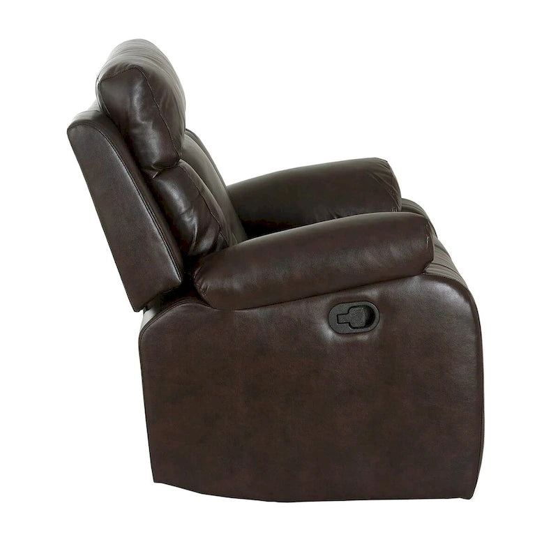 Sillón reclinable manual individual de piel sintética marrón con reposabrazos acolchado