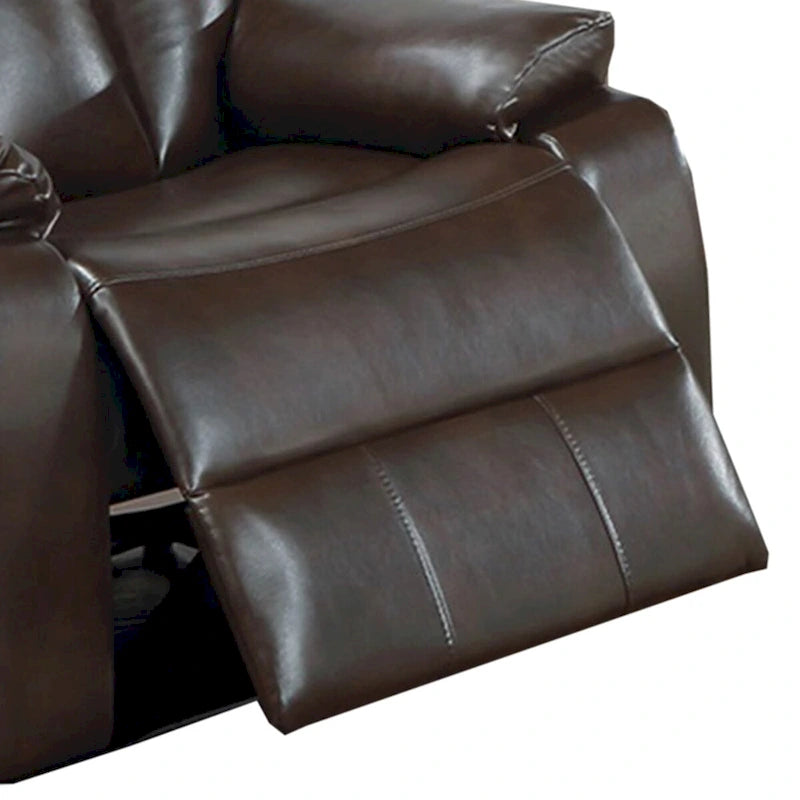 Sillón reclinable manual individual de piel sintética marrón con reposabrazos acolchado