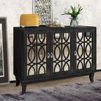Aparador con espejo de 3 puertas en negro, champán y madera natural lavada
