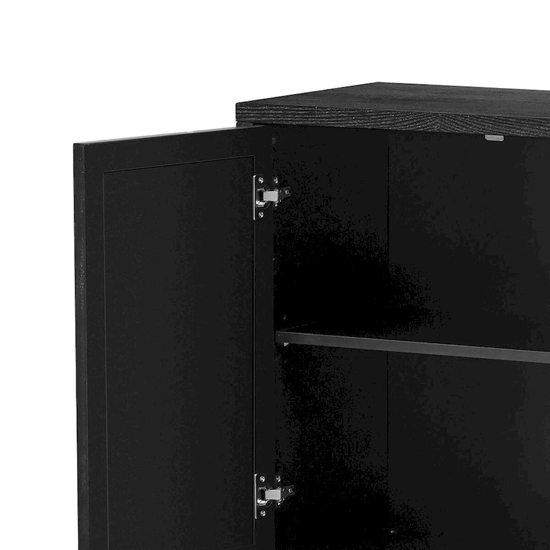 Aparador con espejo de 3 puertas en negro, champán y madera natural lavada