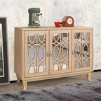 Aparador con espejo de 3 puertas en negro, champán y madera natural lavada