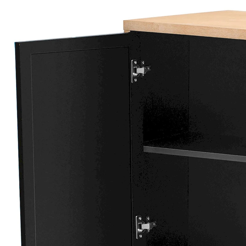Aparador con espejo de 3 puertas en negro, champán y madera natural lavada