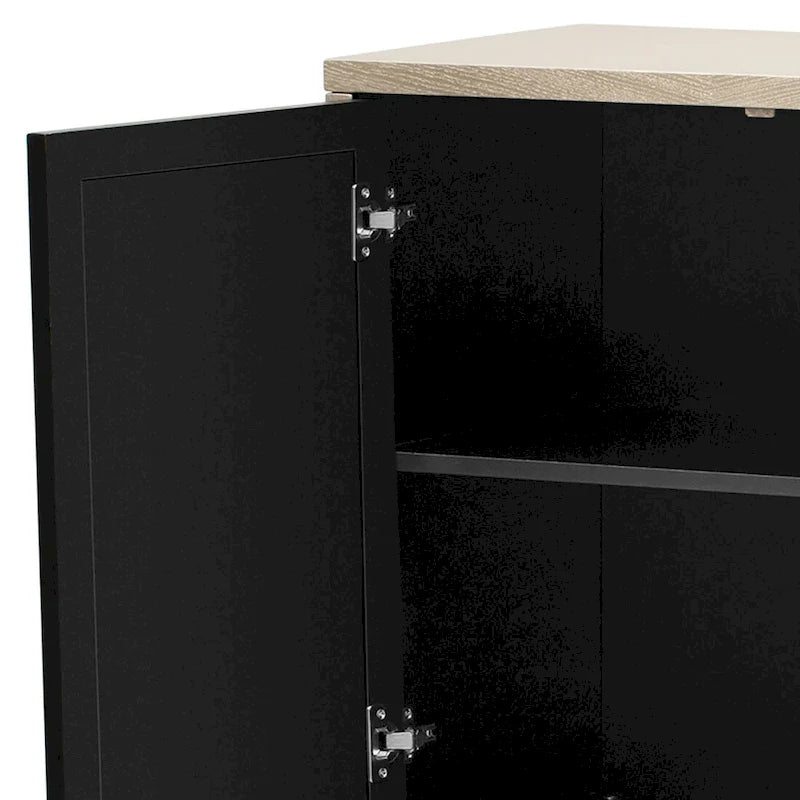 Aparador con espejo de 3 puertas en negro, champán y madera natural lavada