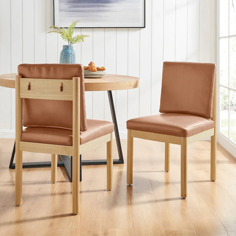 Silla de comedor auxiliar Borneo de piel sintética marrón, juego de 2 unidades