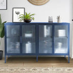 Aparador de 4 puertas con cristal estriado, verde menta / azul / negro, para 1