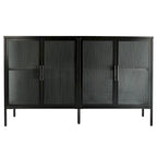 Aparador de 4 puertas con cristal estriado, verde menta / azul / negro, para 1