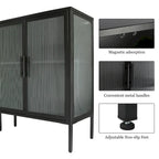 Aparador de 4 puertas con cristal estriado, verde menta / azul / negro, para 1