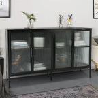 Aparador de 4 puertas con cristal estriado, verde menta / azul / negro, para 1