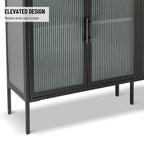 Aparador de 4 puertas con cristal estriado, verde menta / azul / negro, para 1