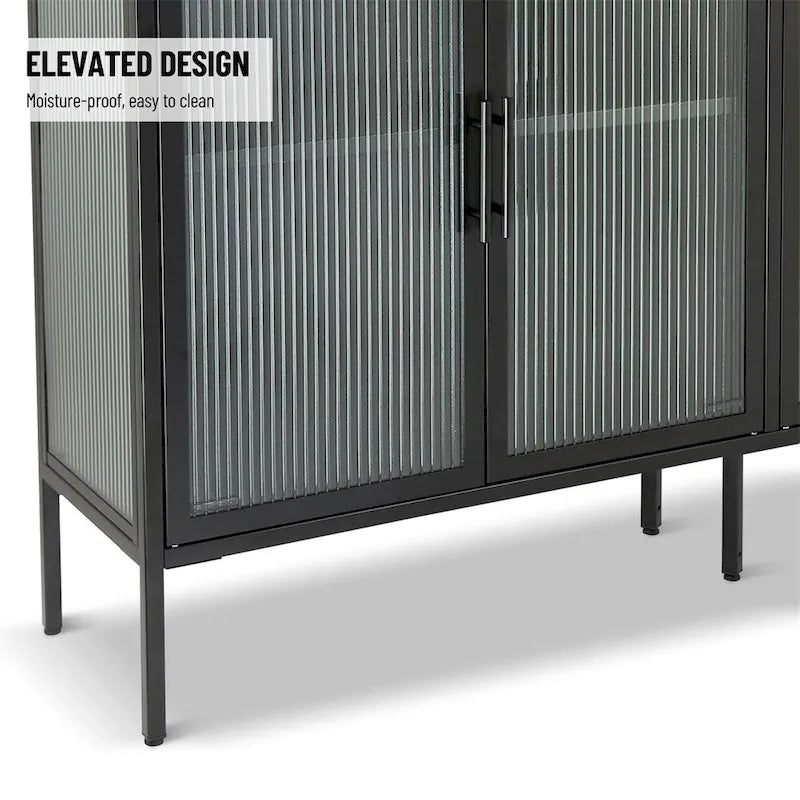 Aparador de 4 puertas con cristal estriado, verde menta / azul / negro, para 1