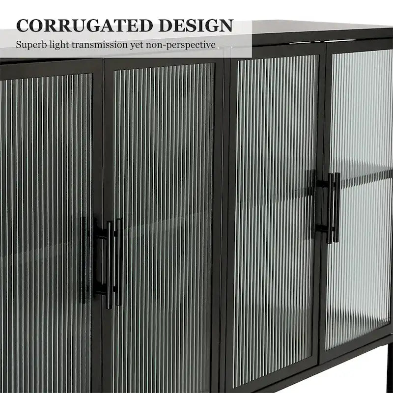 Aparador de 4 puertas con cristal estriado, verde menta / azul / negro, para 1