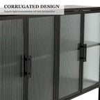 Aparador de 4 puertas con cristal estriado, verde menta / azul / negro, para 1