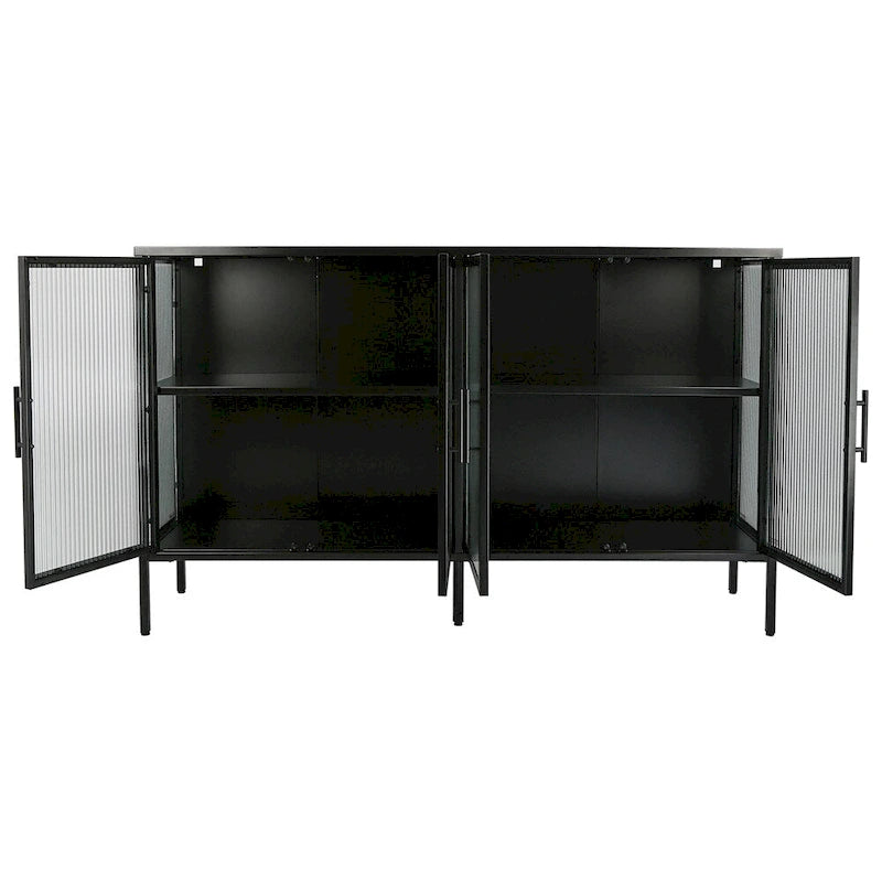 Aparador de 4 puertas con cristal estriado, verde menta / azul / negro, para 1