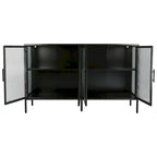 Aparador de 4 puertas con cristal estriado, verde menta / azul / negro, para 1
