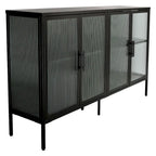 Aparador de 4 puertas con cristal estriado, verde menta / azul / negro, para 1