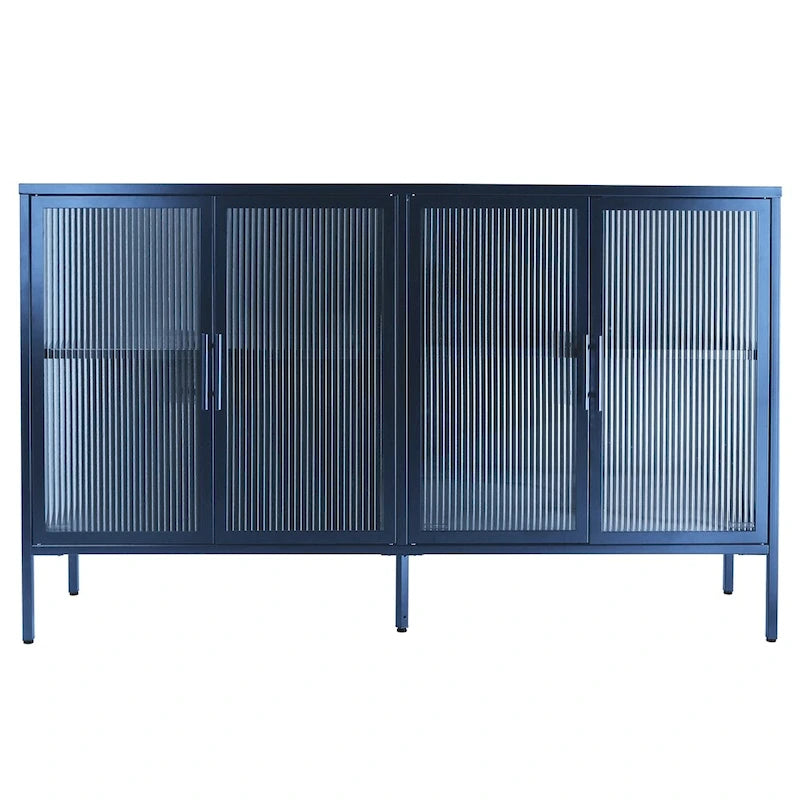 Aparador de 4 puertas con cristal estriado, verde menta / azul / negro, para 1