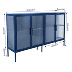 Aparador de 4 puertas con cristal estriado, verde menta / azul / negro, para 1