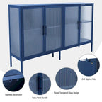 Aparador de 4 puertas con cristal estriado, verde menta / azul / negro, para 1