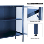 Aparador de 4 puertas con cristal estriado, verde menta / azul / negro, para 1