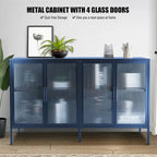 Aparador de 4 puertas con cristal estriado, verde menta / azul / negro, para 1