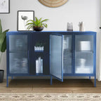 Aparador de 4 puertas con cristal estriado, verde menta / azul / negro, para 1