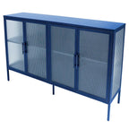 Aparador de 4 puertas con cristal estriado, verde menta / azul / negro, para 1
