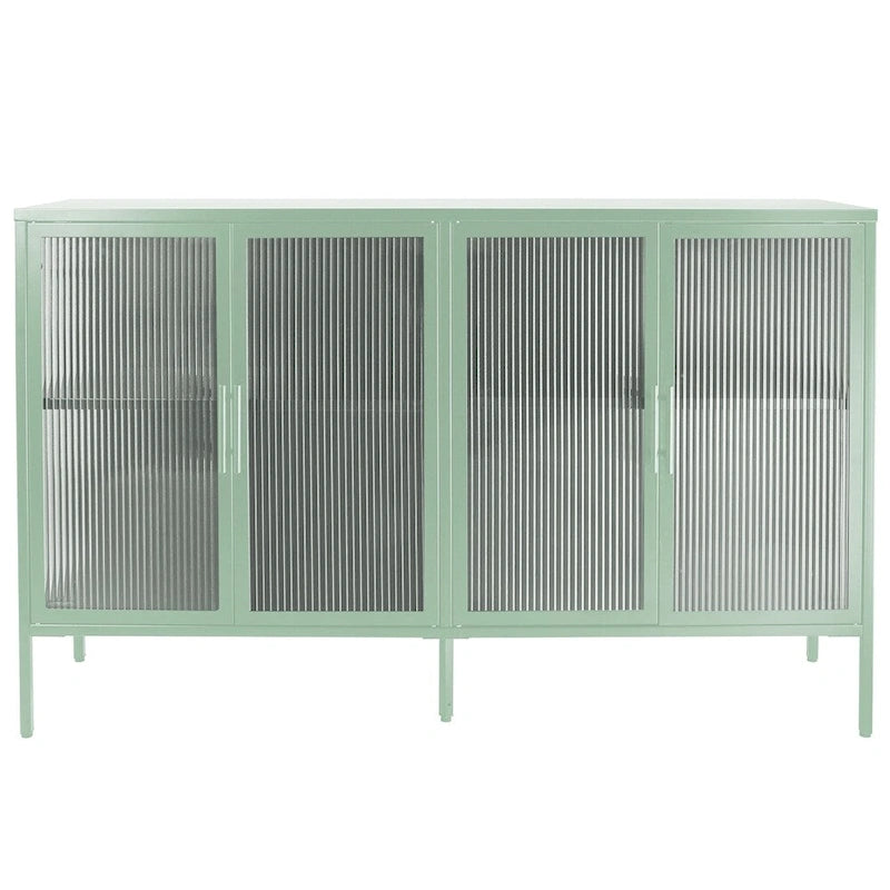 Aparador de 4 puertas con cristal estriado, verde menta / azul / negro, para 1